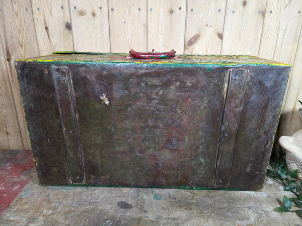 Vintage Indian Hand Painted Metal Tin Railway Travel Storage Chest Trunk