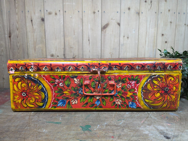 Vintage Indian Hand Painted Metal Tin Railway Travel Storage Chest Trunk