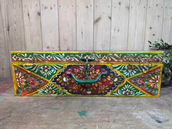 Vintage Indian Hand Painted Metal Tin Railway Travel Storage Chest Trunk