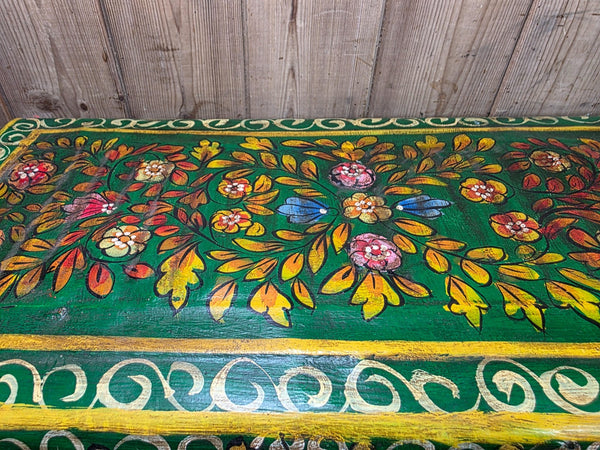 Vintage Indian Hand Painted Metal Tin Railway Travel Storage Chest Trunk