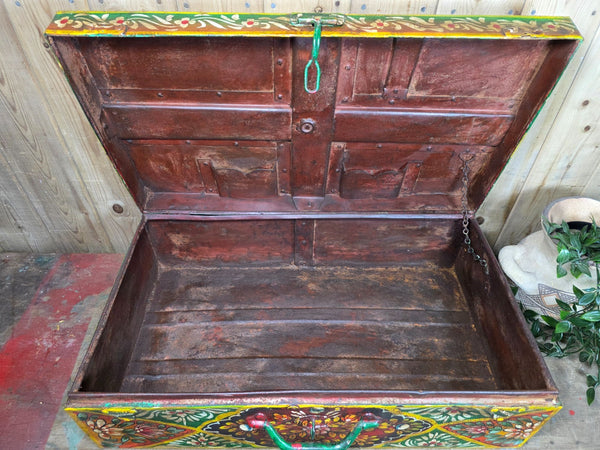 Vintage Indian Hand Painted Metal Tin Railway Travel Storage Chest Trunk