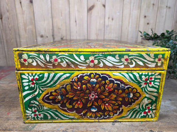 Vintage Indian Hand Painted Metal Tin Railway Travel Storage Chest Trunk