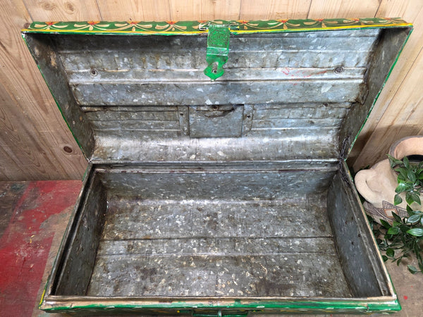 Vintage Indian Hand Painted Metal Tin Railway Travel Storage Chest Trunk