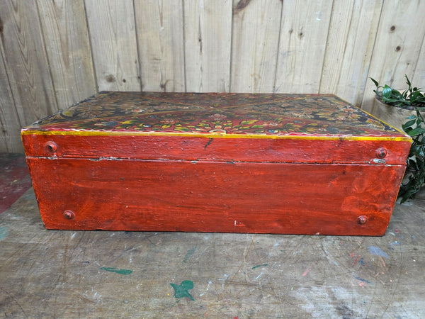 Vintage Indian Hand Painted Metal Tin Railway Travel Storage Chest Trunk