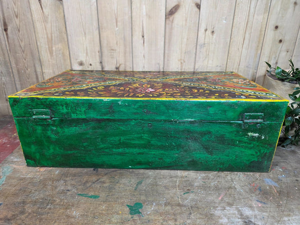 Vintage Indian Hand Painted Metal Tin Railway Travel Storage Chest Trunk