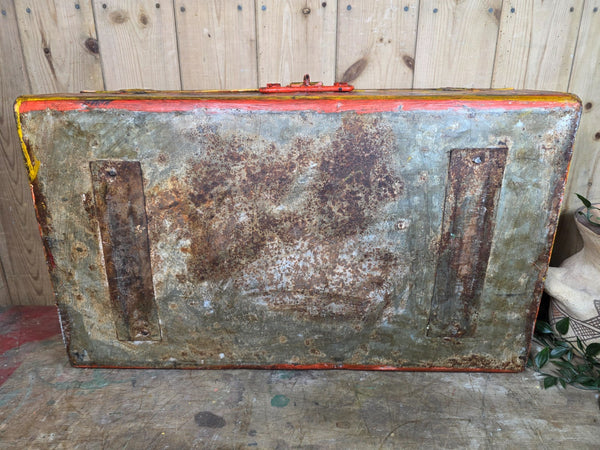 Vintage Indian Hand Painted Metal Tin Railway Travel Storage Chest Trunk