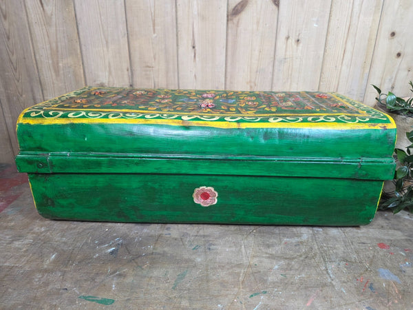 Vintage Indian Hand Painted Metal Tin Railway Travel Storage Chest Trunk