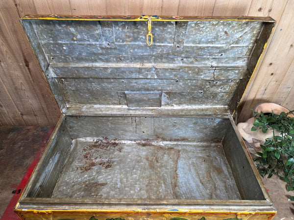 Vintage Indian Hand Painted Metal Tin Railway Travel Storage Chest Trunk