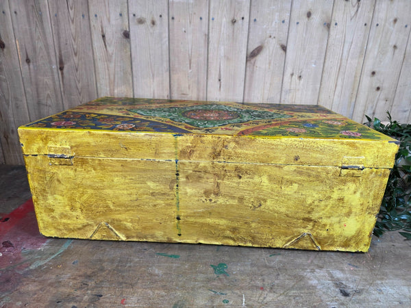 Vintage Indian Hand Painted Metal Tin Railway Travel Storage Chest Trunk