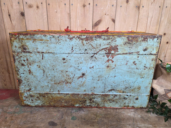 Vintage Indian Hand Painted Metal Tin Railway Travel Storage Chest Trunk