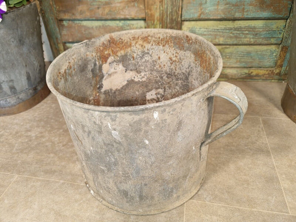 Vintage French European Galvanised Zinc Wash Tub Bucket Pot Garden Planter