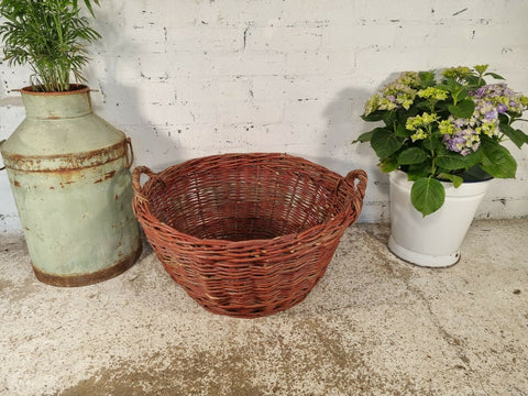 Large Vintage Hand Made Willow Storage Fruit Picking Log Linen Basket