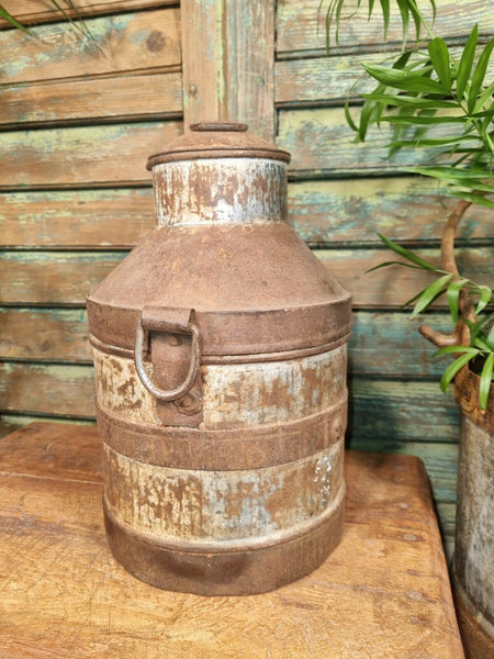 Vintage Heavy Duty Indian Riveted Banded Iron Milk Churn Vase Garden Planter