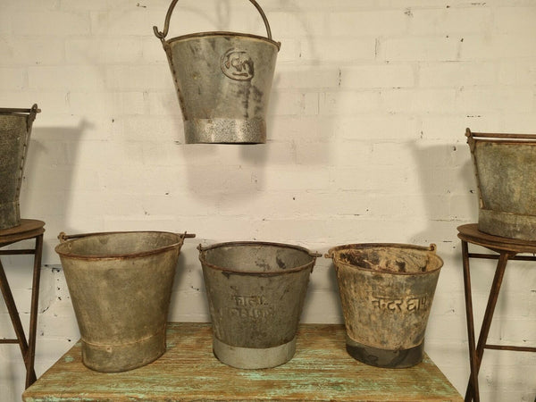 Galvanised Indian Vintage Riveted Iron Metal Bucket Pail Tub Garden Planter