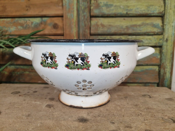 Vintage French European Enamel Colander Bowl Tub Garden Planter