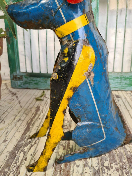 Hand Made Reclaimed Recycled Metal Oil Drum Paint Tin Dog Sculpture Garden