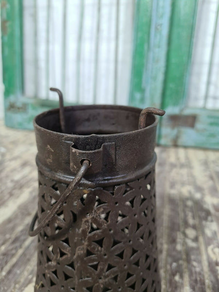 Rustic Hand Made Decorative Pressed Metal Hanging Candle Lantern Holder Garden
