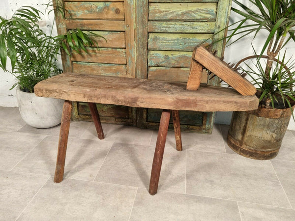 Antique 19th Century Primitive Saddlers Flax Comb Work Bench Stool