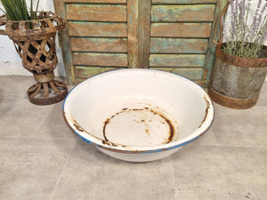 Vintage French European Large Enamel Wash Bowl Garden Planter Bird Bath