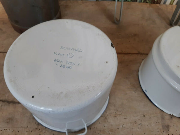 Vintage European Enamel Stacking 3 Pot Tiffin Box