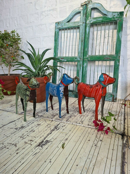 Hand Made Reclaimed Recycled Metal Oil Drum Paint Tin Dog Sculpture Garden