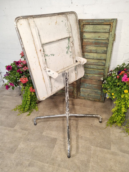 Vintage French Rustic Industrial White Metal Tilting Bistro Café Garden Table