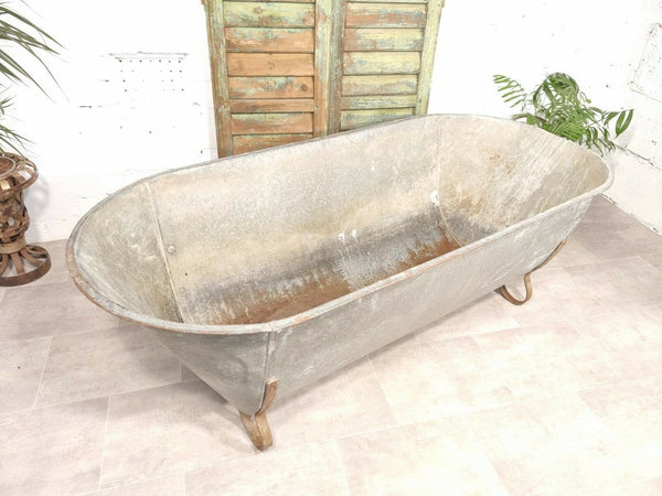 Large Vintage European Galvanised Zinc Tin Bath Tub Garden Wildlife Pond Planter