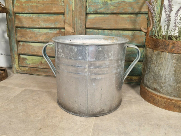 Vintage French European Galvanised Wash Tub Bucket Pot Garden Planter
