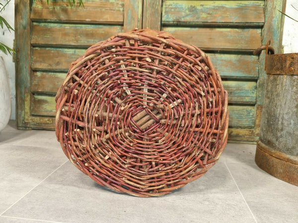 Vintage Hand Made Willow Storage Fruit Picking Log Linen Hamper Basket