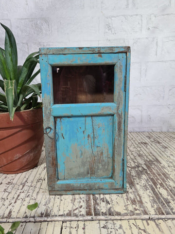 Vintage Rustic Indian Wooden Glazed Shop Display Bathroom Kitchen Wall Cabinet