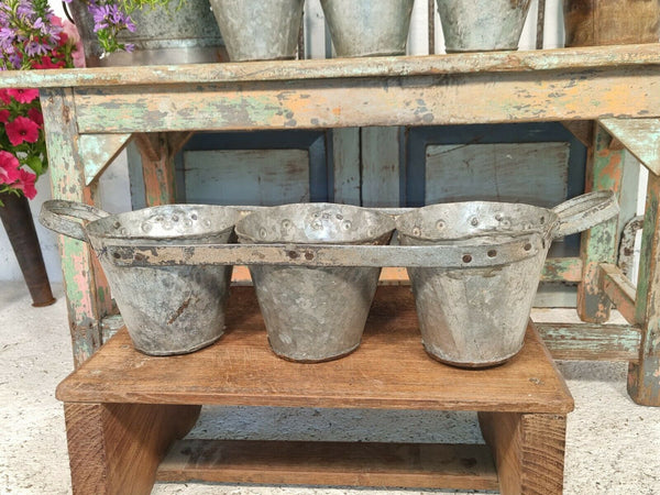 Vintage Reclaimed Riveted Hand Made Recycled Triple Metal Garden Planter Pot Tub
