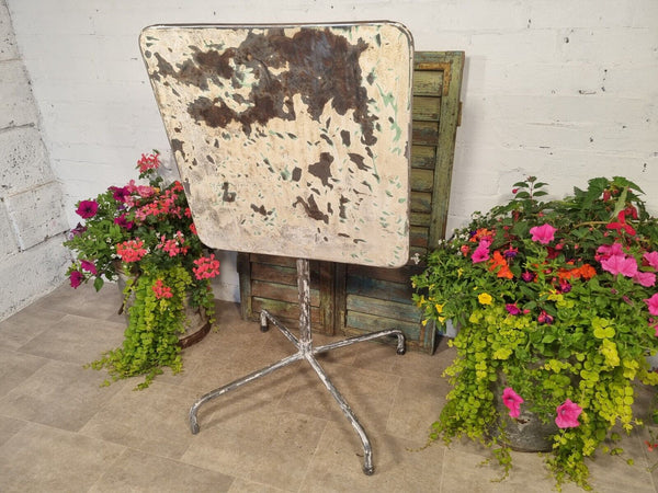 Vintage French Rustic Industrial White Metal Tilting Bistro Café Garden Table