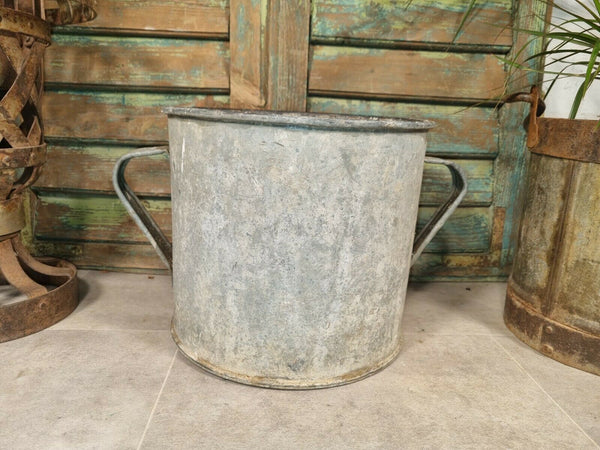 Vintage French European Galvanised Tub Bucket Pot Garden Planter