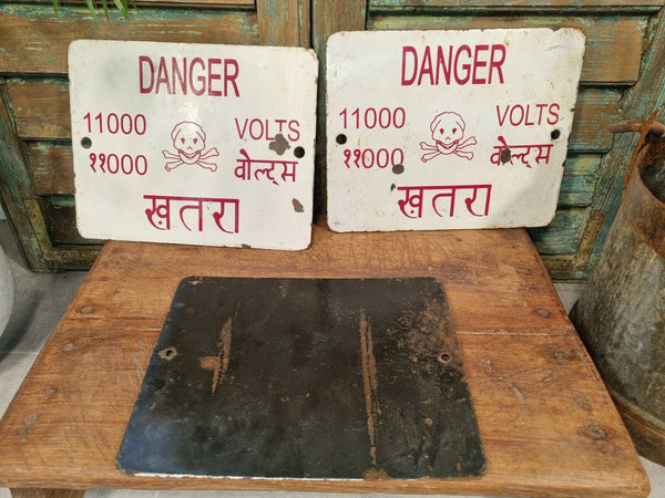 Vintage Industrial Enamel Danger Electric Warning Factory Sign Plaque