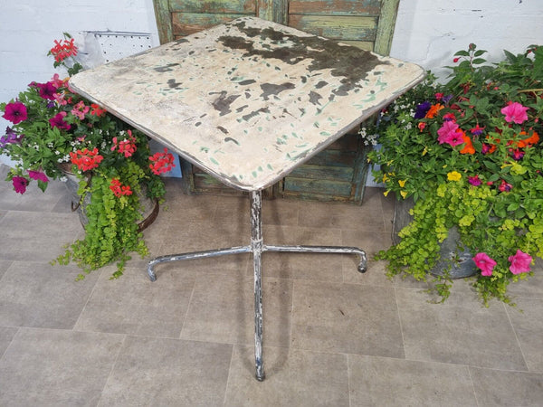 Vintage French Rustic Industrial White Metal Tilting Bistro Café Garden Table