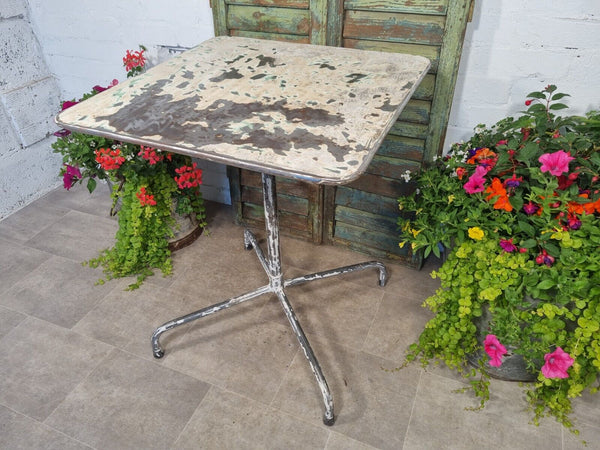 Vintage French Rustic Industrial White Metal Tilting Bistro Café Garden Table