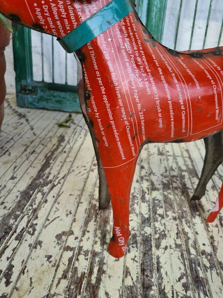 Hand Made Reclaimed Recycled Metal Oil Drum Paint Tin Dog Sculpture Garden