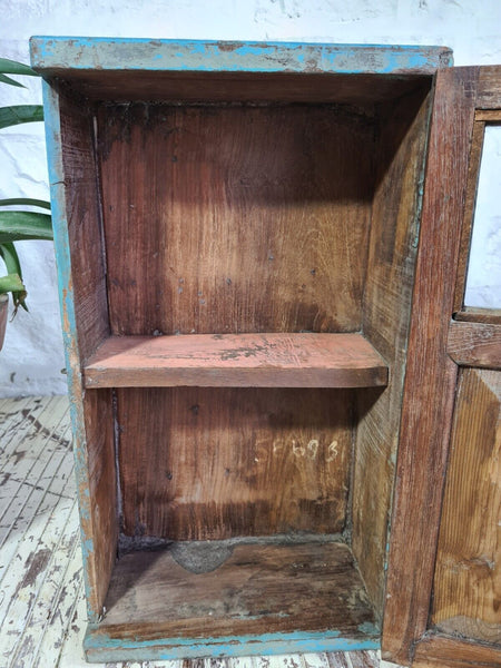 Vintage Rustic Indian Wooden Glazed Shop Display Bathroom Kitchen Wall Cabinet
