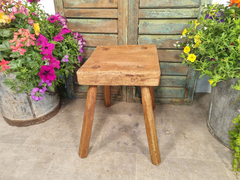 Vintage Reclaimed Rustic Wooden Milking Stool Side Table Bench Plant Stand