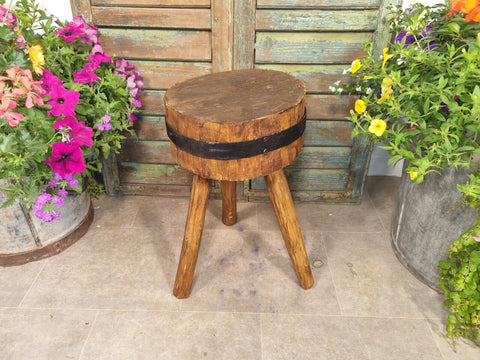 Vintage Reclaimed Rustic Wooden Stump Chopping Block Lamp Table Plant Stand