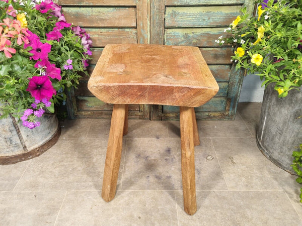 Vintage Reclaimed Rustic Wooden Milking Stool Side Table Bench Plant Stand