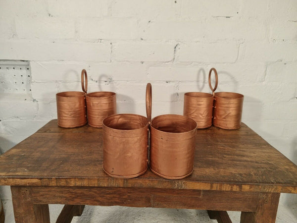 Vintage Rustic Copper Riveted Iron Metal Pot Utensil Planter Pen Desk Storage