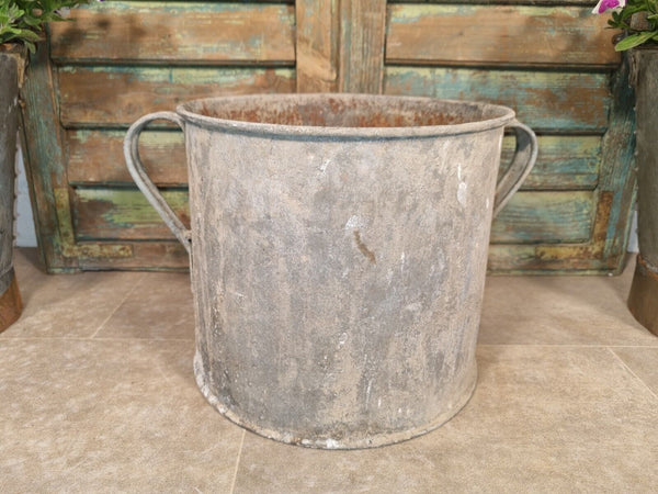 Vintage French European Galvanised Zinc Wash Tub Bucket Pot Garden Planter