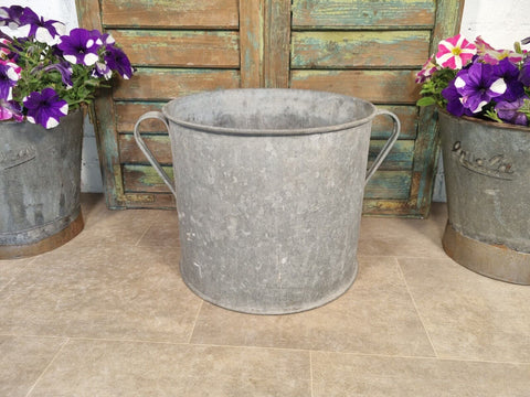 Vintage French European Galvanised Zinc Wash Tub Bucket Pot Garden Planter