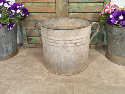 Vintage French European Galvanised Zinc Wash Tub Bucket Pot Garden Planter