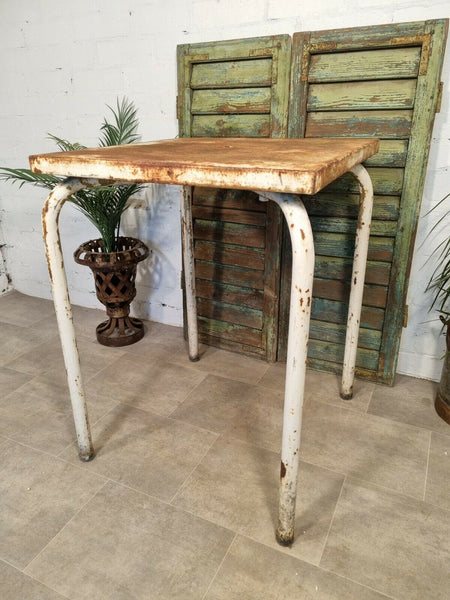 Vintage Rustic French White Metal Stacking Bistro Garden Patio Table