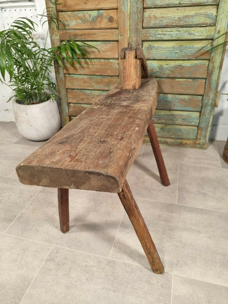 Antique 19th Century Primitive Saddlers Flax Comb Work Bench Stool