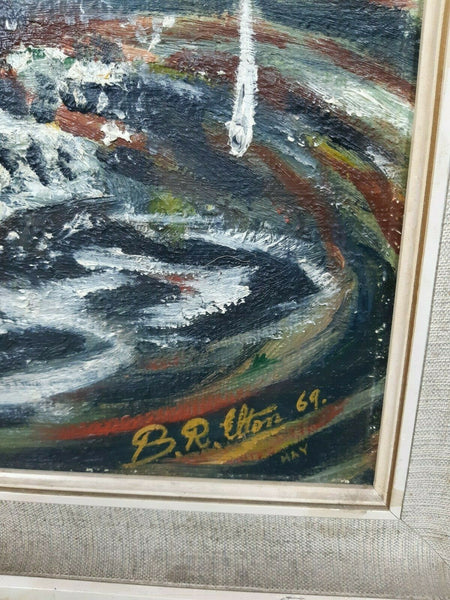 Carp Fishing Signed Oil Painting By Famous Bronze Sculpture Brian Elton