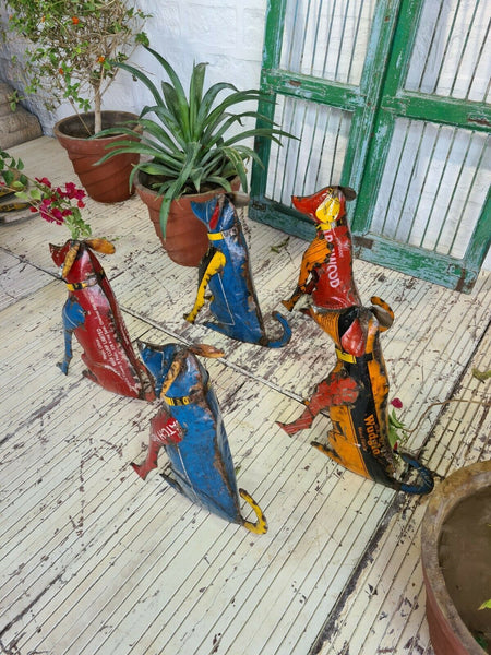 Hand Made Reclaimed Recycled Metal Oil Drum Paint Tin Dog Sculpture Garden