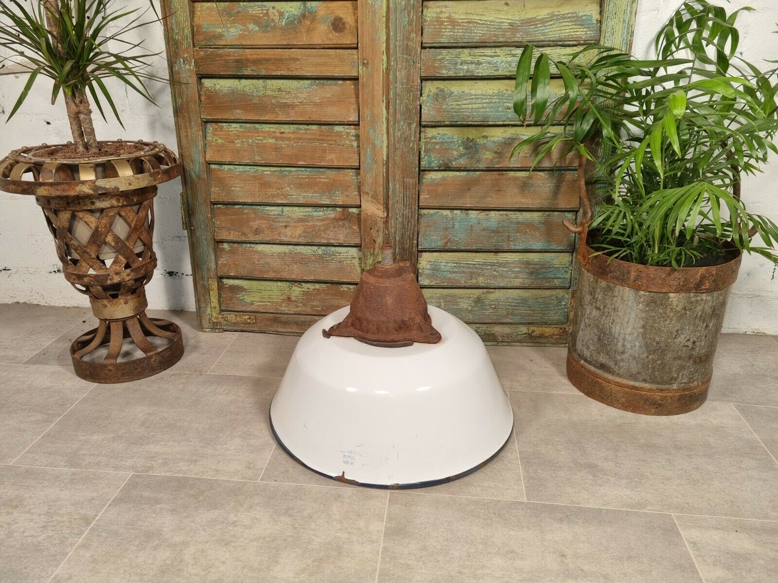 Vintage Industrial Large Cast Iron Enamel Factory Light Shade Hanging Pendant